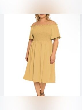 NWOT Standards & Practices Smocked Midi Dress Pale Banana Size 1X